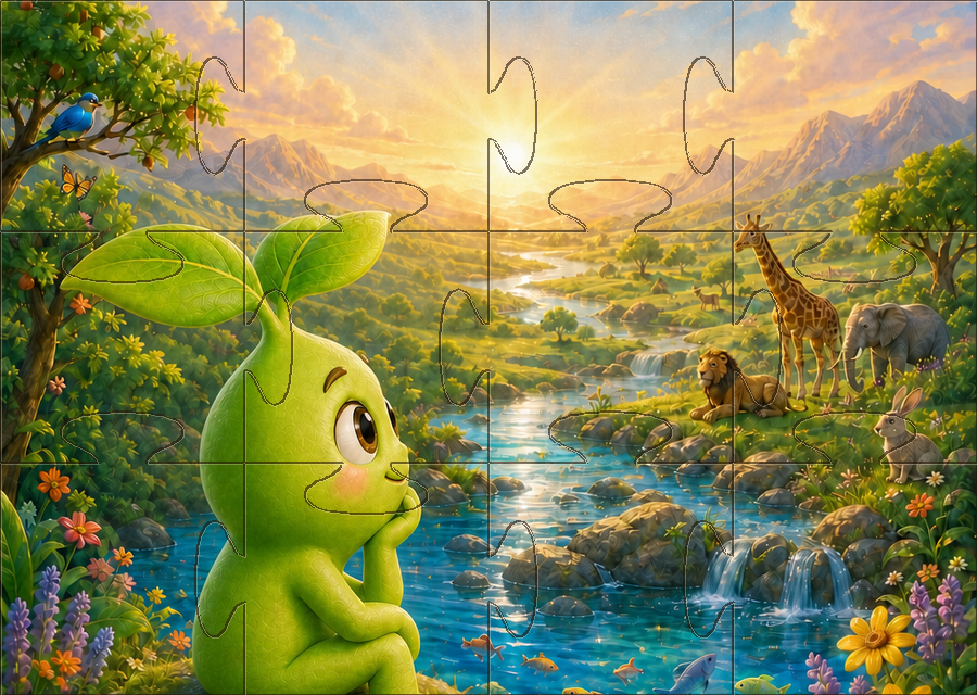 A storybook picture cut into jigsaw pieces
