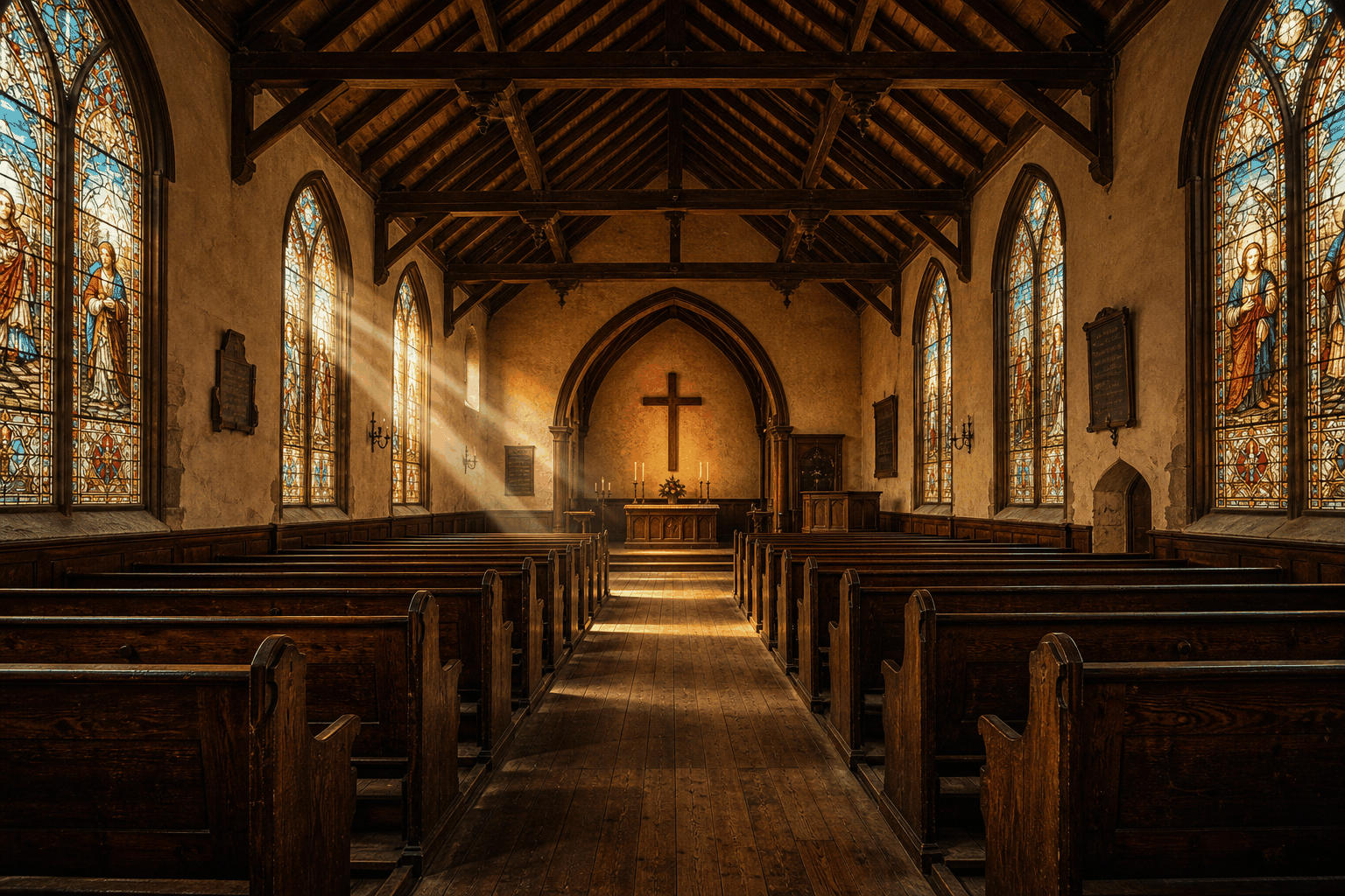 A peaceful old church prayer room