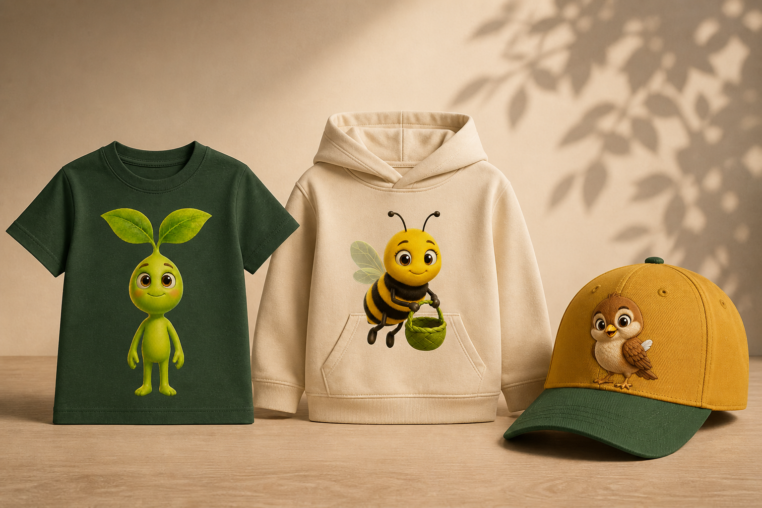 Little Sprouts character T-shirt, hoodie, and hat collection