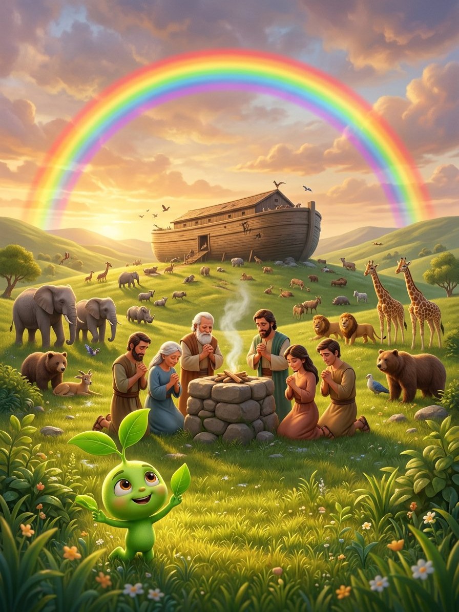 Sprout beneath God's rainbow promise in the storybook library